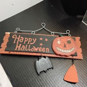 Halloween Wooden Hanging Sign with Pumpkin and Bat